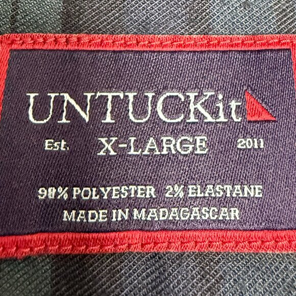 EUC Men's UNTUCKIT‎ Vittorio Green/Navy Plaid Button Down Shirt | Size XL - Picture 5 of 9